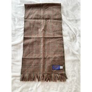 Pendleton 100% Virgin Wool Plaid Fringe Scarf Green Brown Classic USA made XC